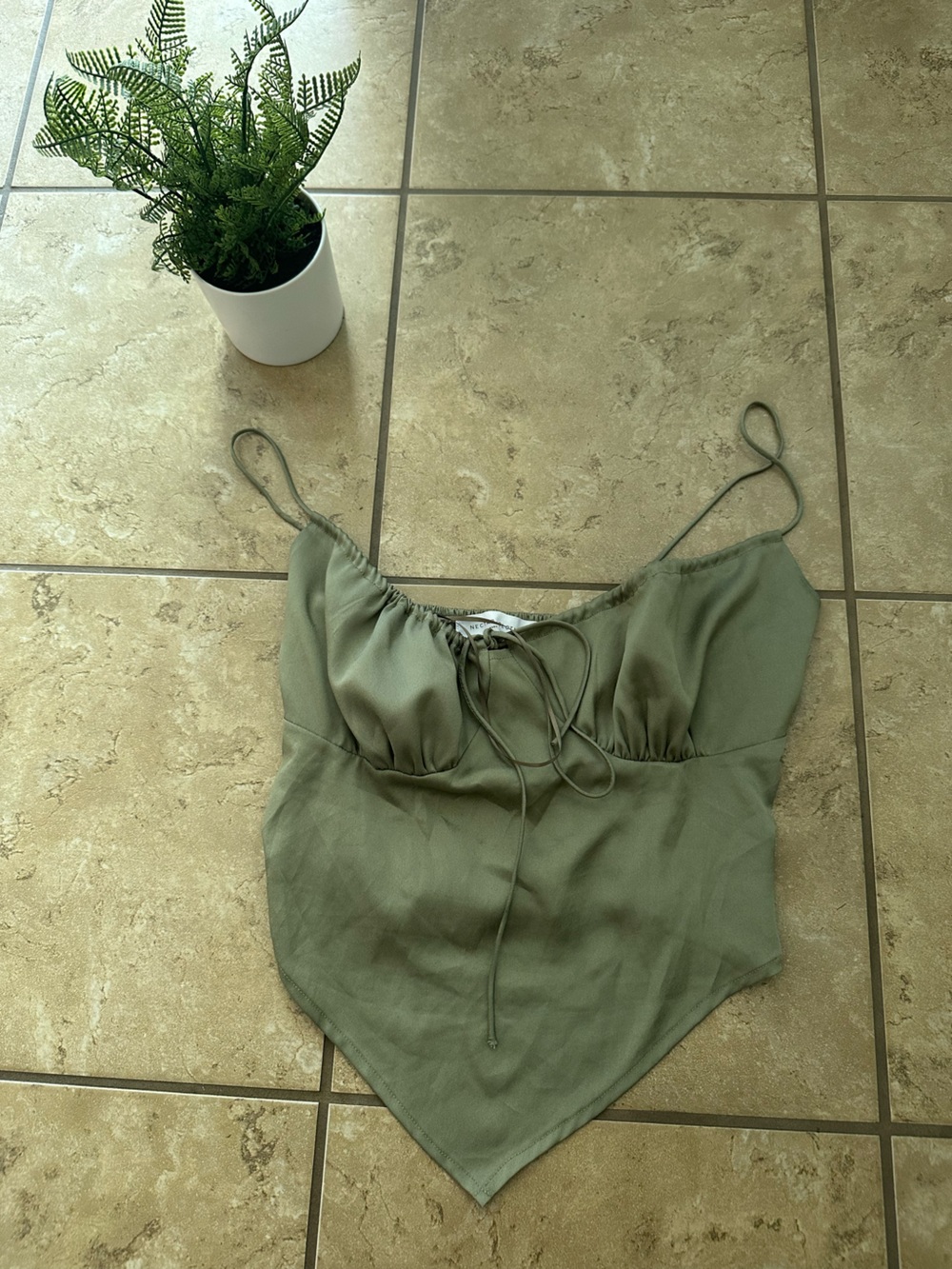 GREEN SATIN BLOUSE TANK